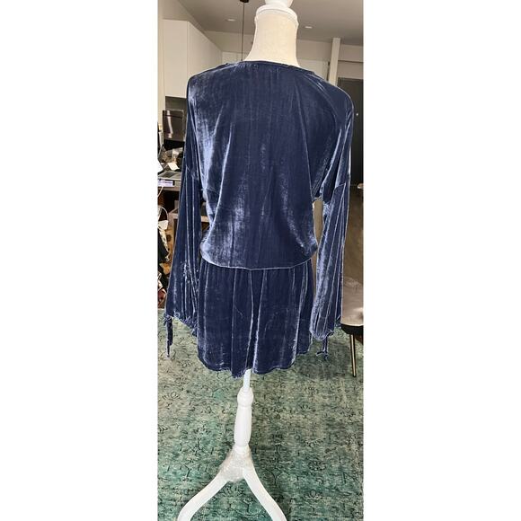 Anthropologie On The Road Blue Velvet Mini Dress Boho Regency Fairy Goth M $128 - Picture 2 of 15